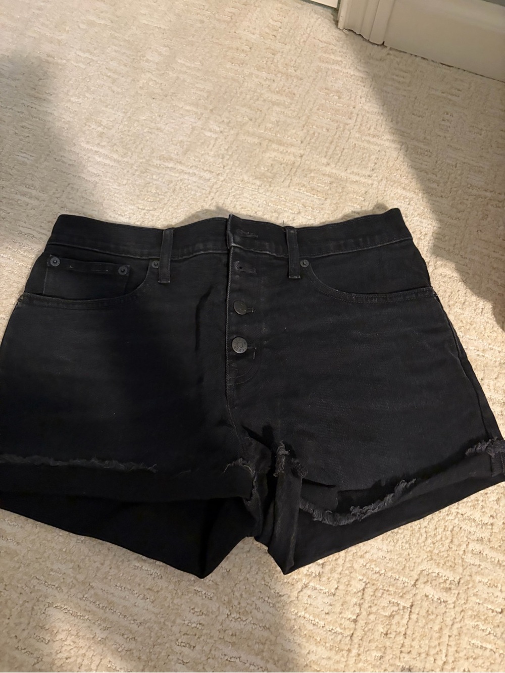J. Crew Black High-Rise Button-Fly Denim Cutoff Shorts